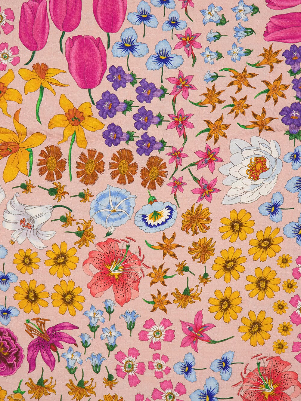 Pink Floral Printed Silk Wool Shawl - Image 3