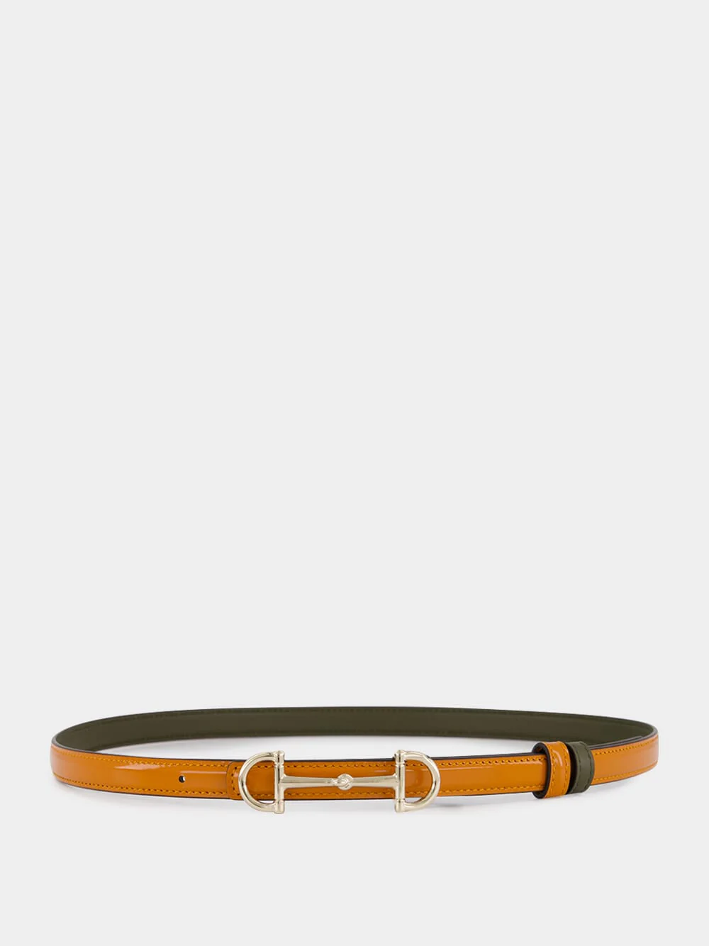 Reversible Orange and Forest Green Horsebit Belt