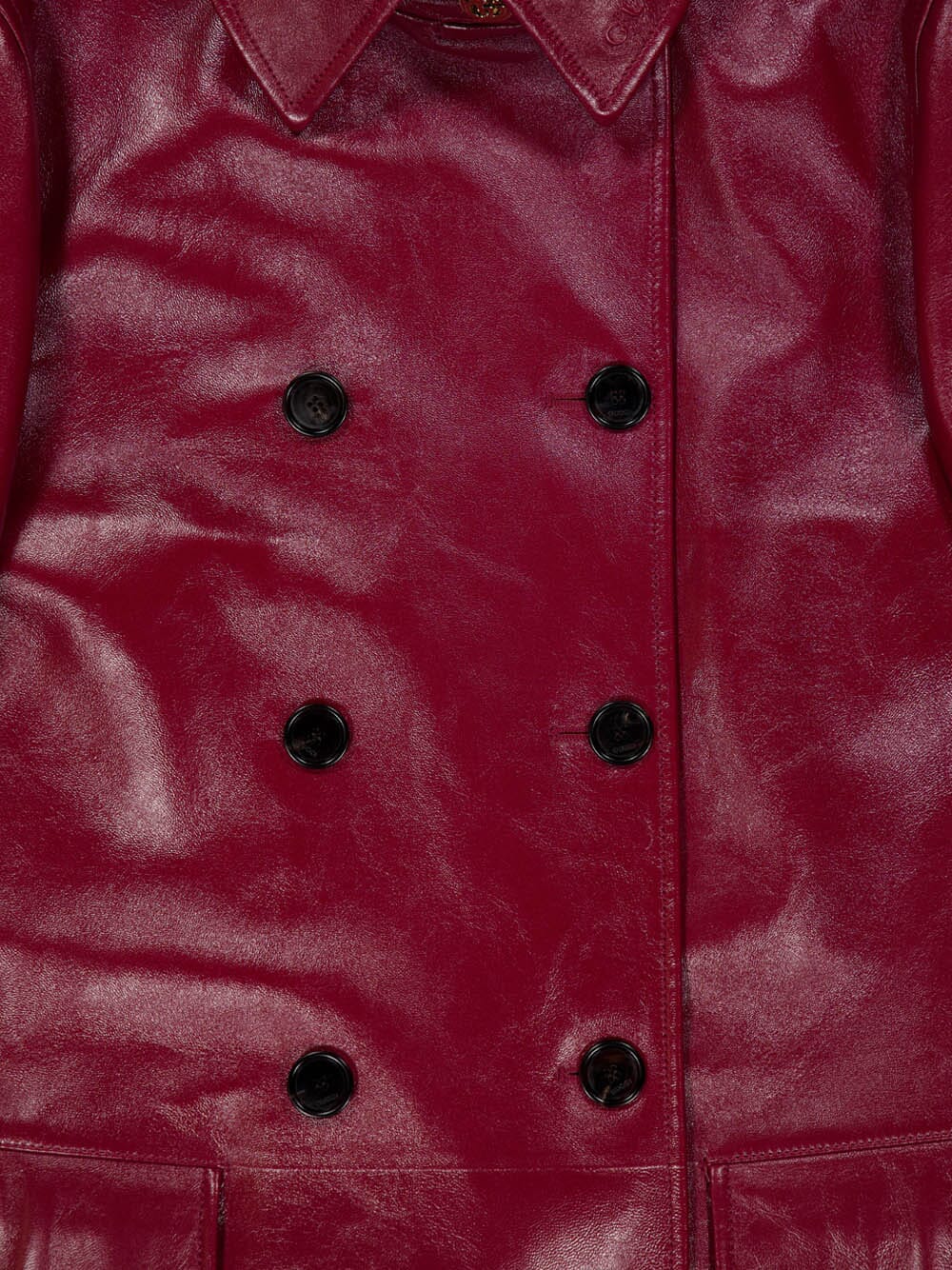 Rosso Ancora Red Shiny Leather Double-Breasted Coat - Image 3