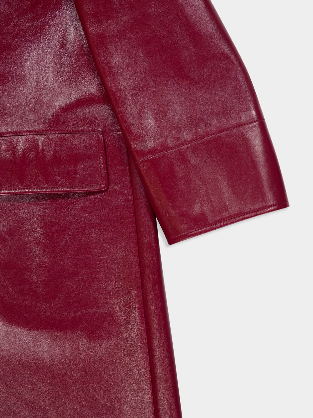 Rosso Ancora Red Shiny Leather Double-Breasted Coat - Image 4