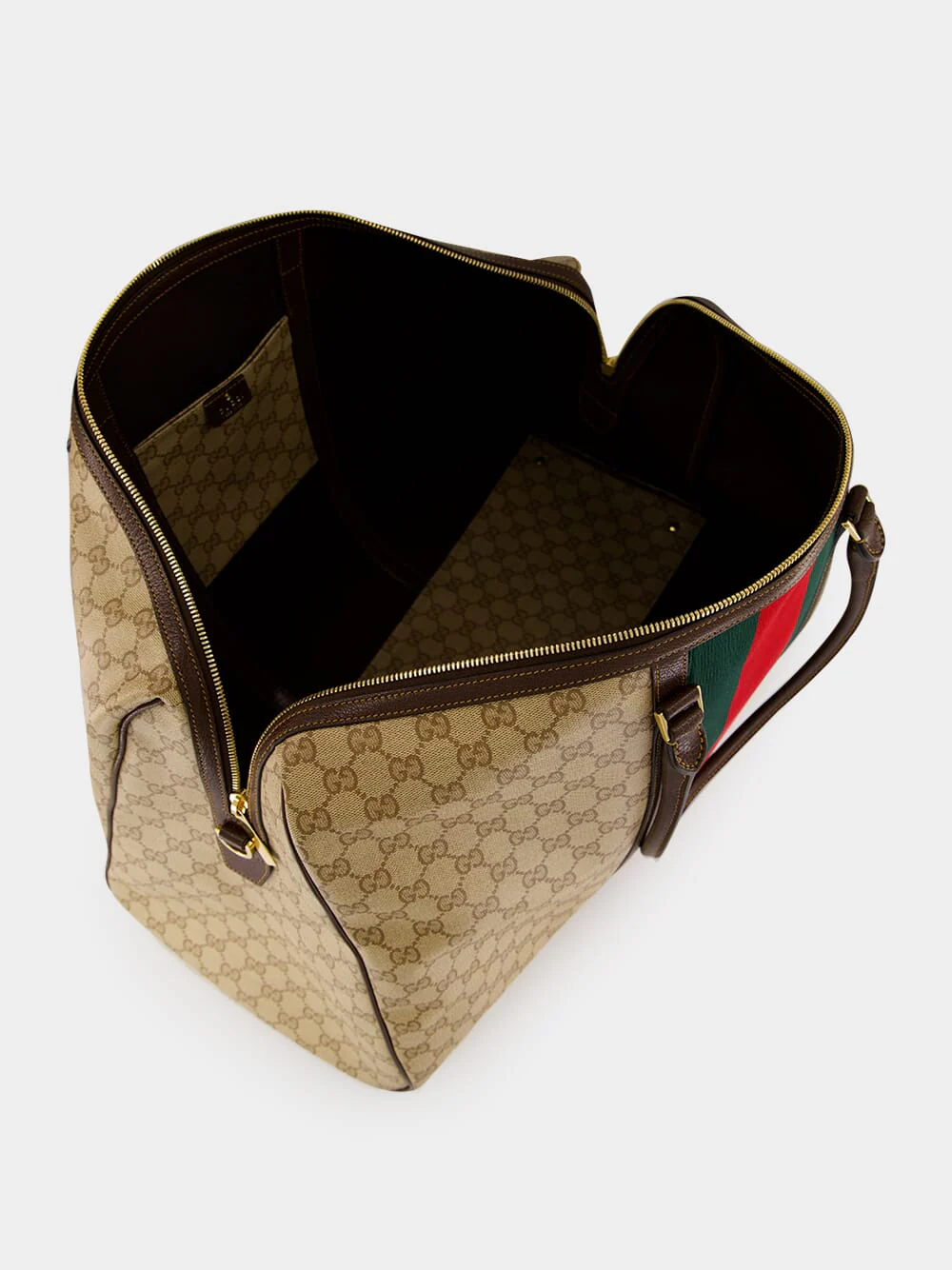 Sand and Brown Medium GG Duffle Bag with Web - Image 5
