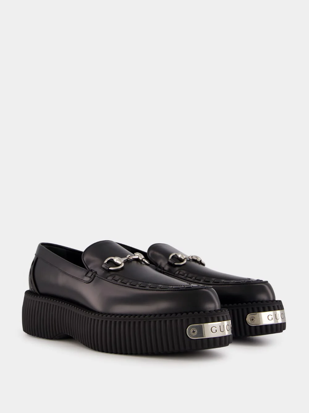 Black Leather Horsebit Creeper Shoes - Image 3