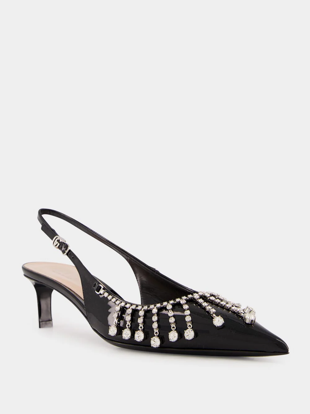 Black Patent Leather Pumps with Crystal Chain - Image 2