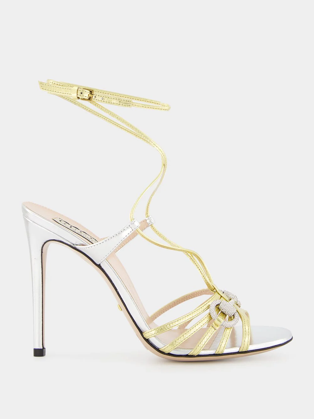 Metallic Silver and Gold Crystal 105mm Sandals