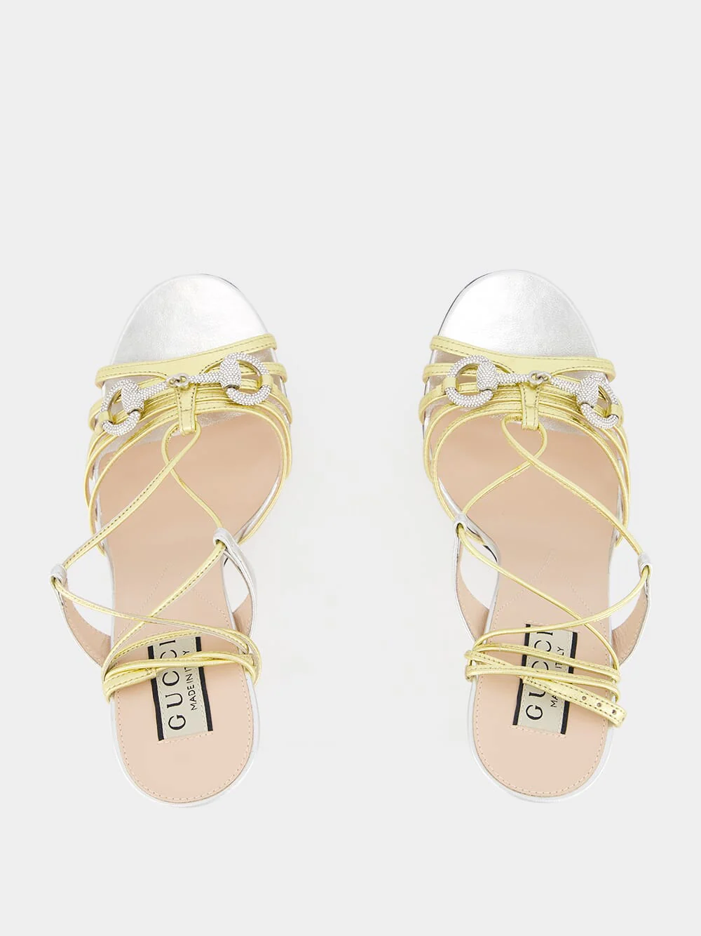 Metallic Silver and Gold Crystal 105mm Sandals - Image 4
