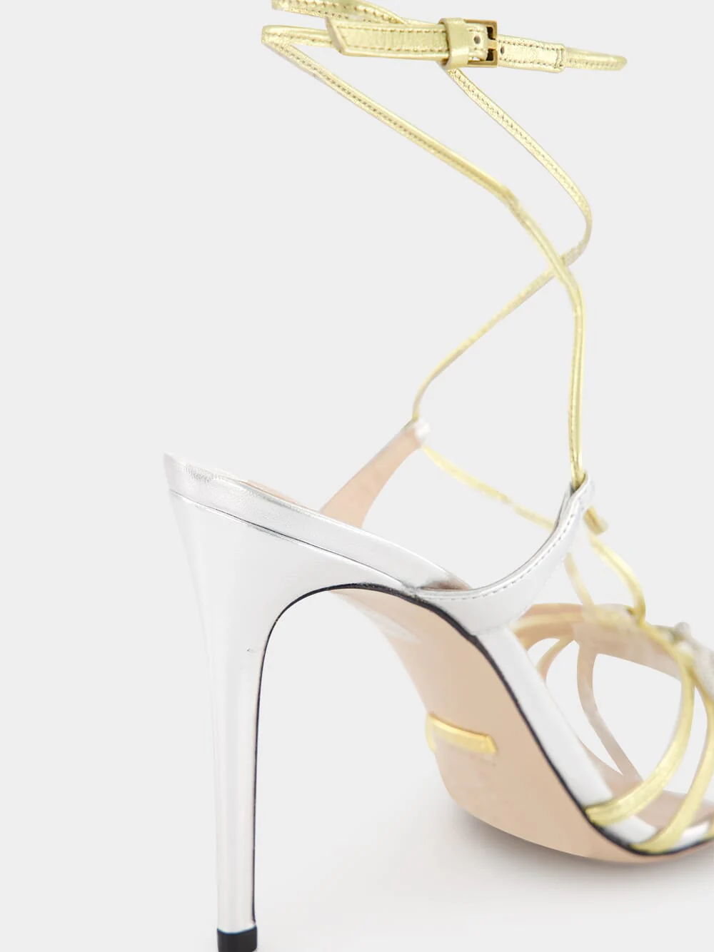 Metallic Silver and Gold Crystal 105mm Sandals - Image 5