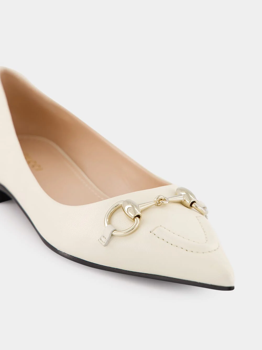 White Leather Horsebit Ballet Flats - Image 6