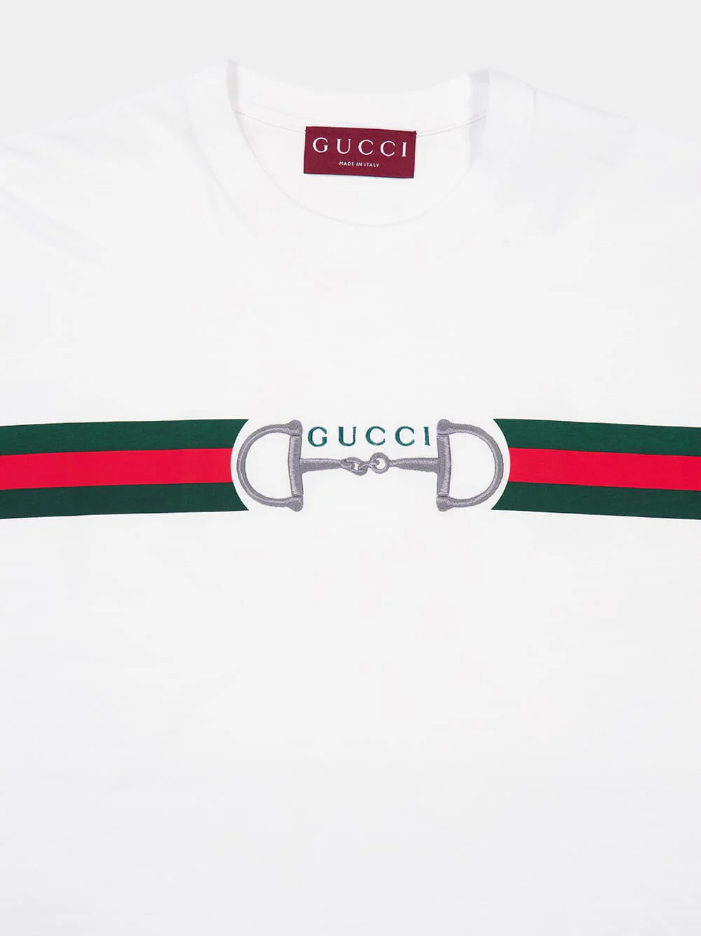 White Cotton Jersey T-shirt with Web and Horsebit Embroidery - Image 3