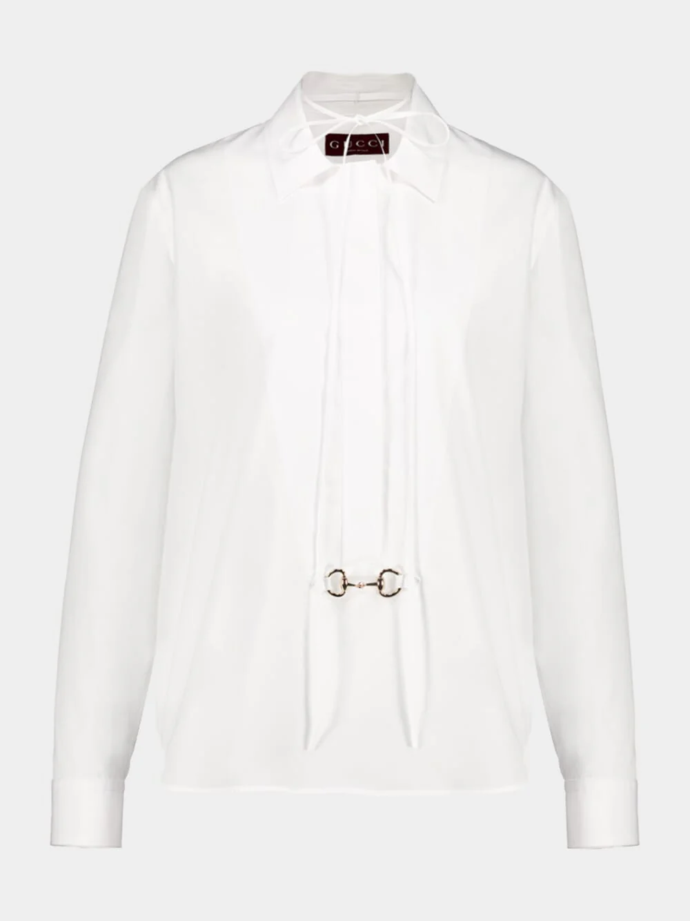 White Cotton Poplin Shirt with Horsebit