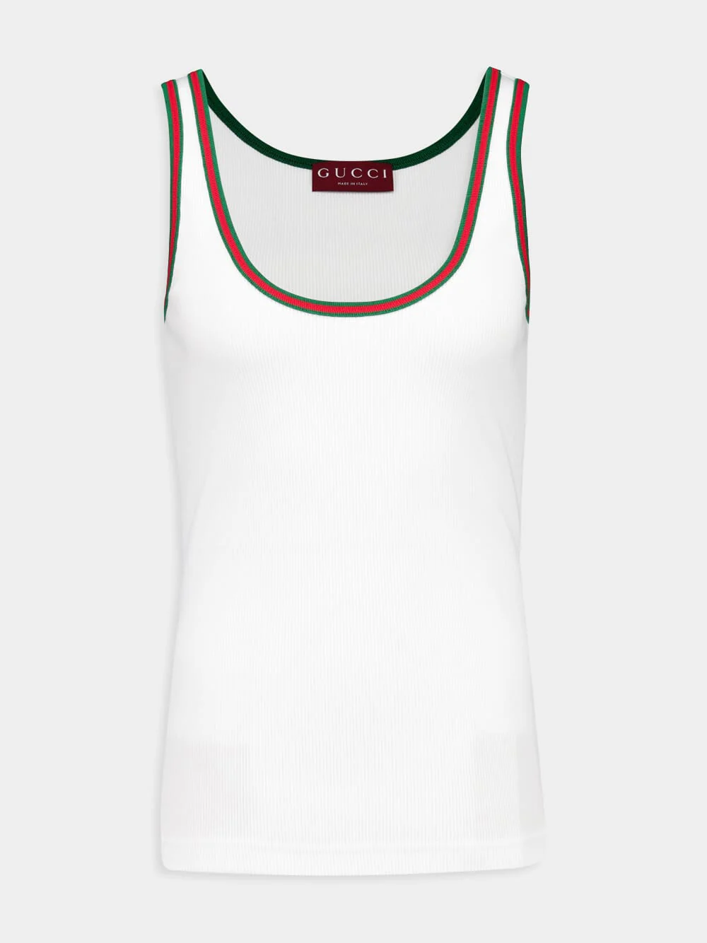 White Cotton Rib Tank Top with Web