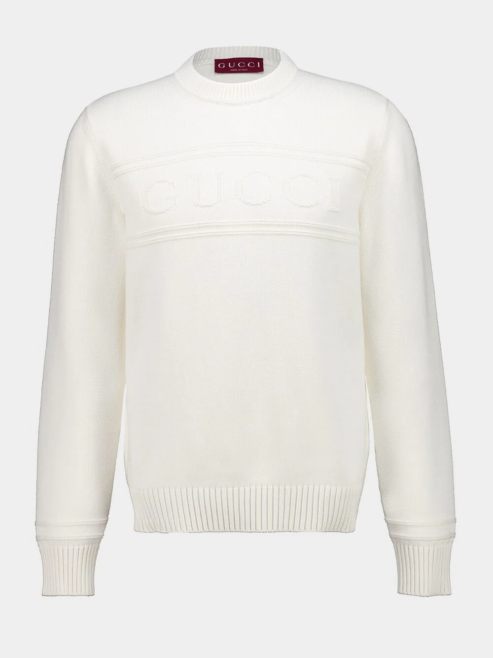 White Cotton Wool Jumper with Intarsia