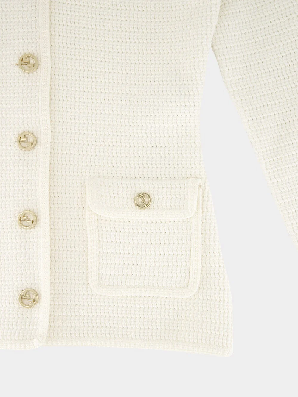 White Fine Cotton Cardigan with G Buttons - Image 4