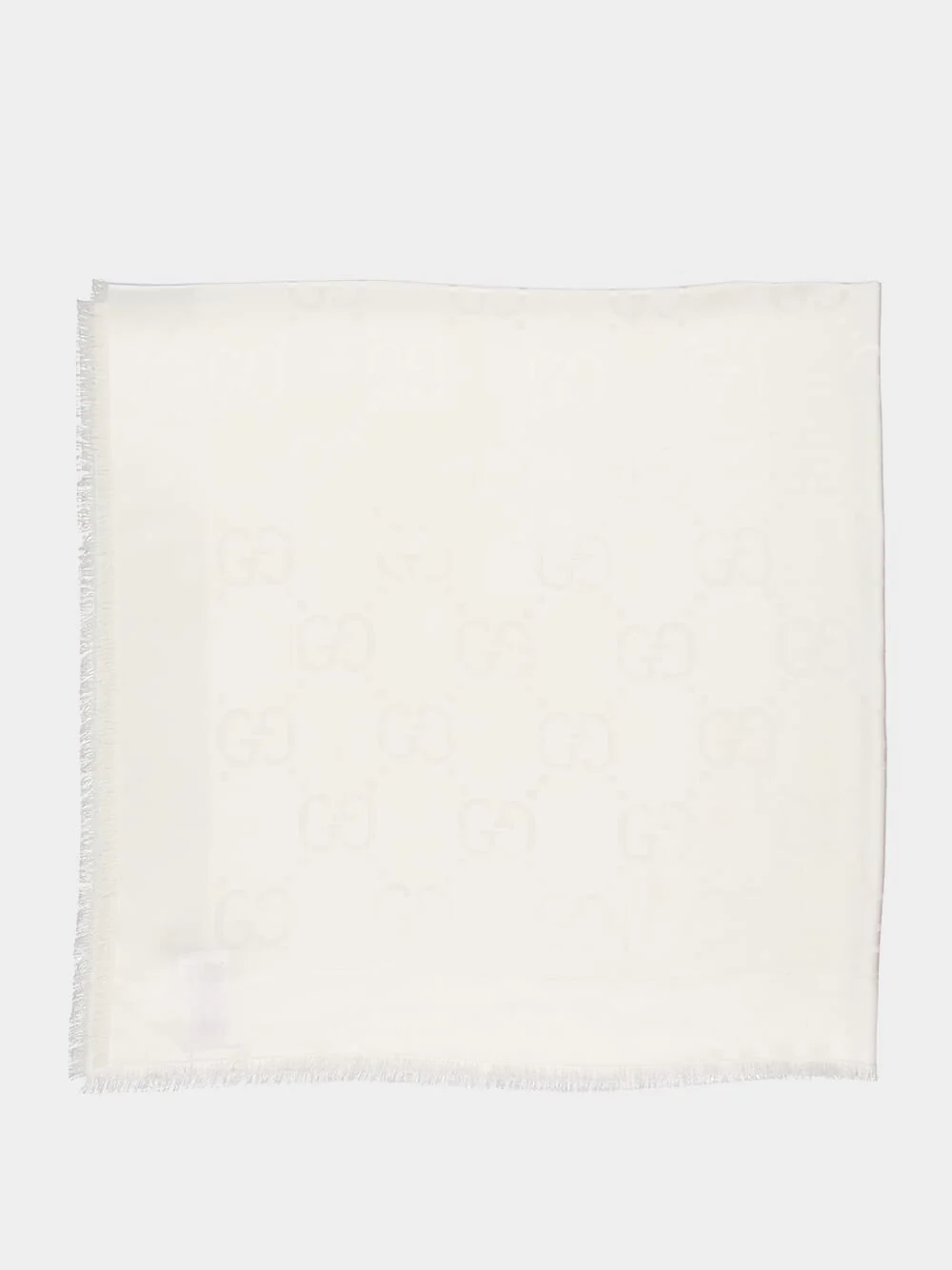 White GG Jacquard Silk Wool Shawl - Image 2