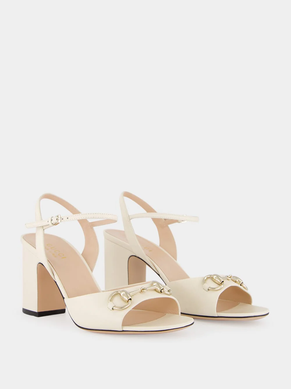 White Leather Horsebit Sandals - Image 3