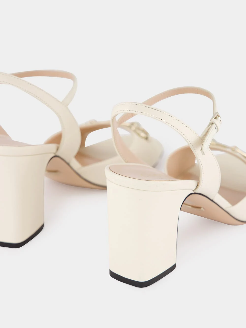 White Leather Horsebit Sandals - Image 6