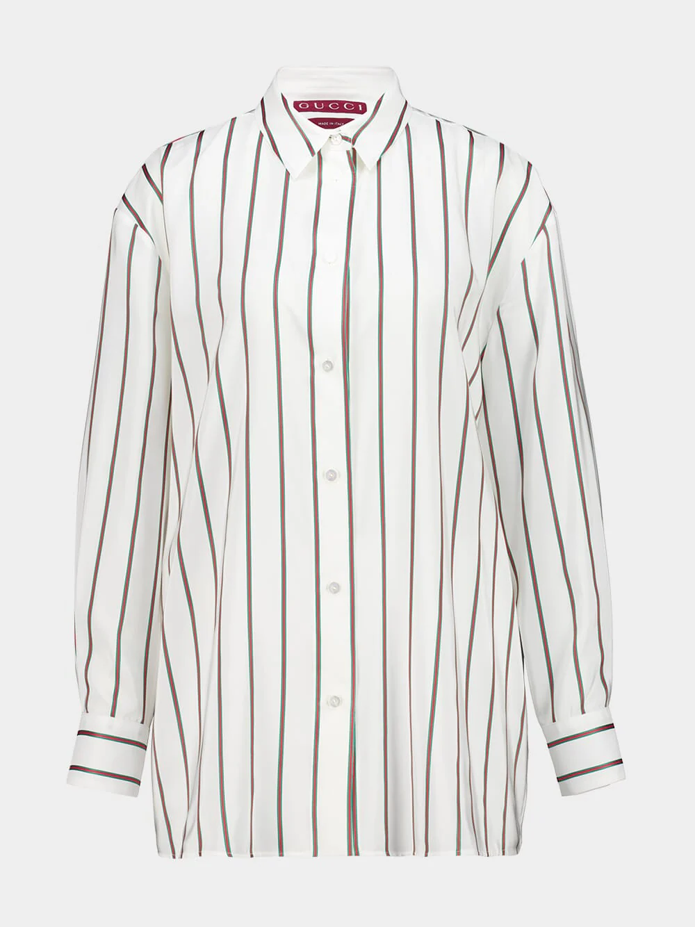 White Striped Silk Shirt with Web Detail