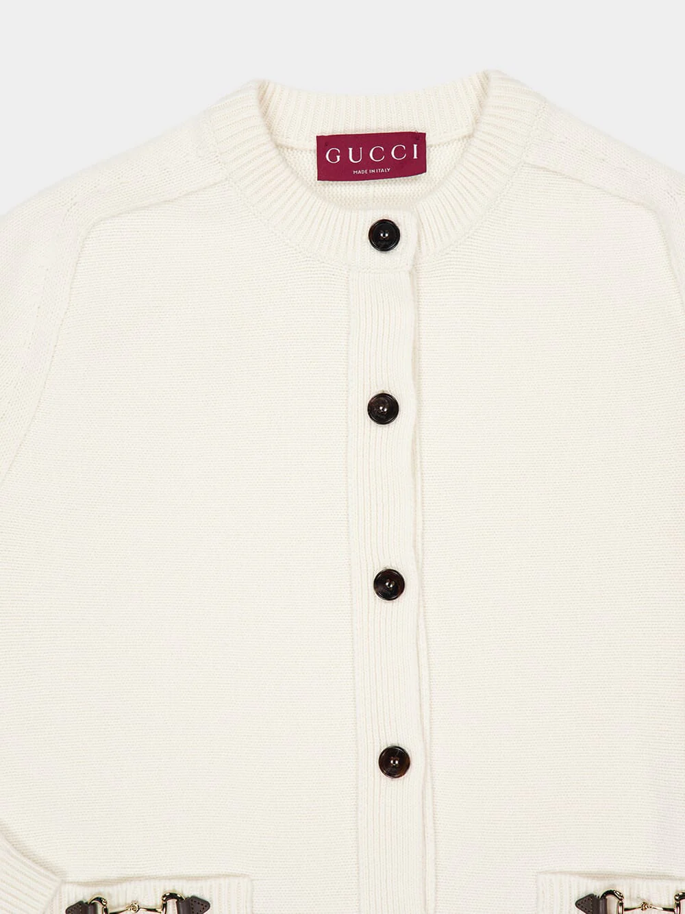 White Wool Cashmere Cardigan with Horsebit - Image 3