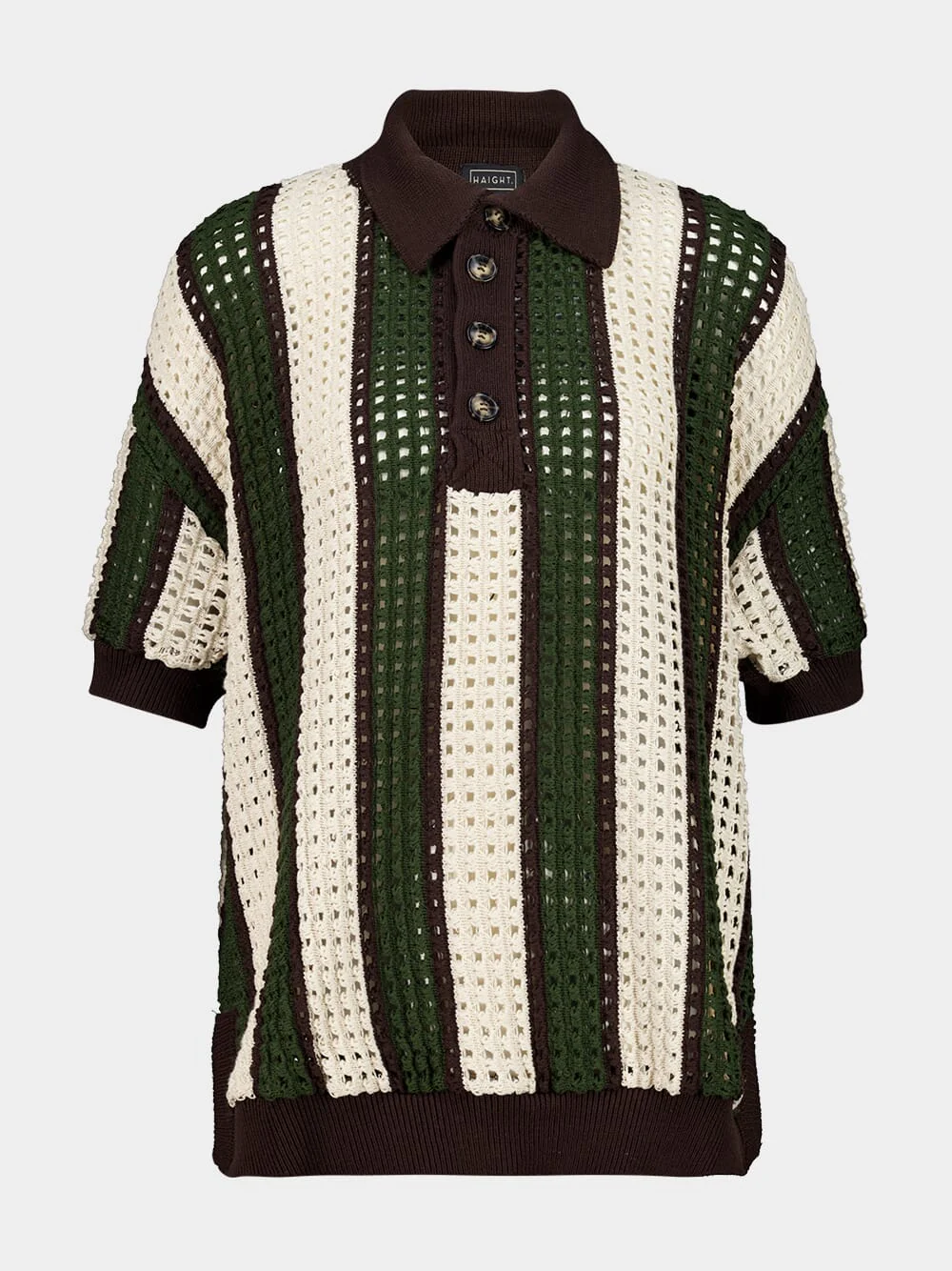 Olive Striped Open-Knit Polo
