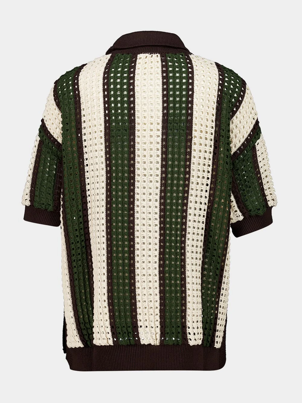 Olive Striped Open-Knit Polo - Image 3