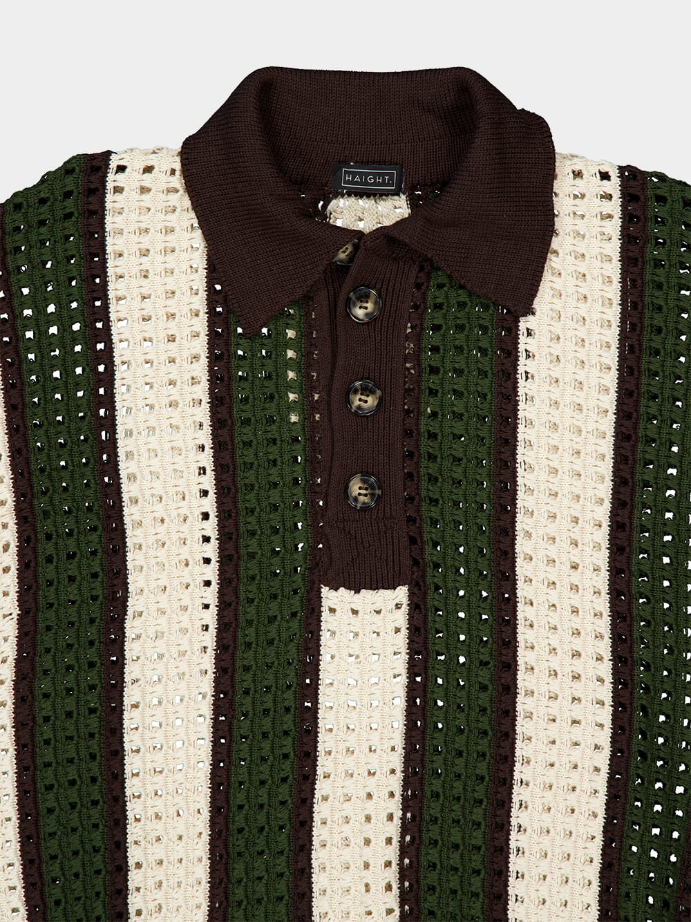 Olive Striped Open-Knit Polo - Image 4