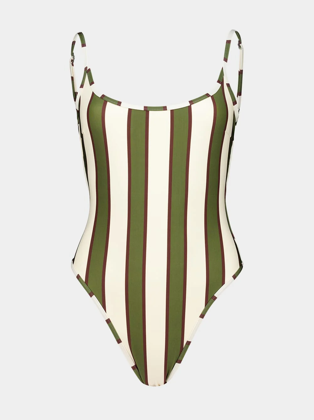 Thidu Piping Swimsuit in Olive Stripes
