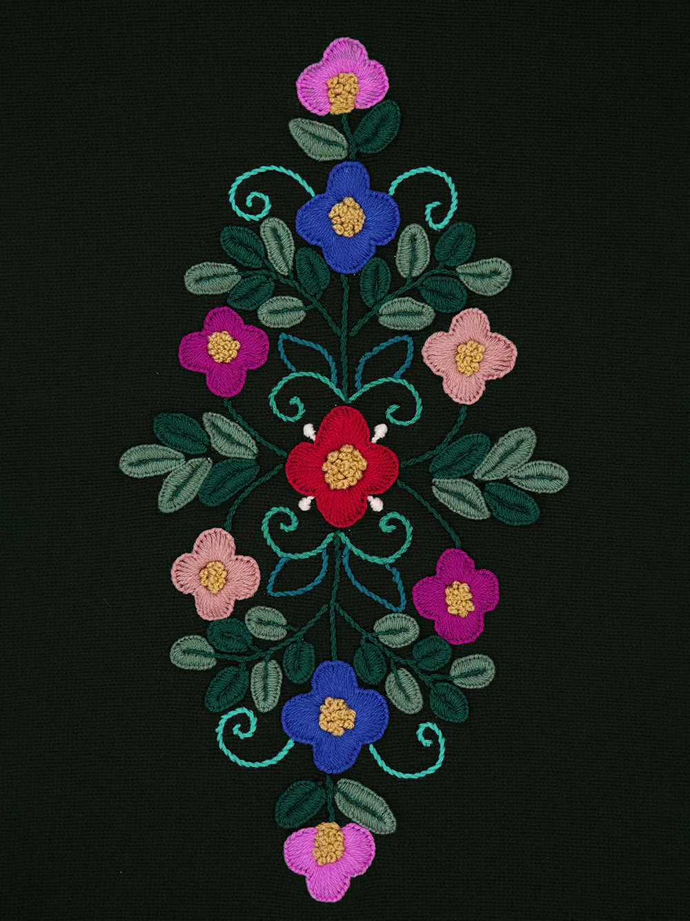 Hand-Embroidered Frésia Dark Green Wool Blanket - Image 4