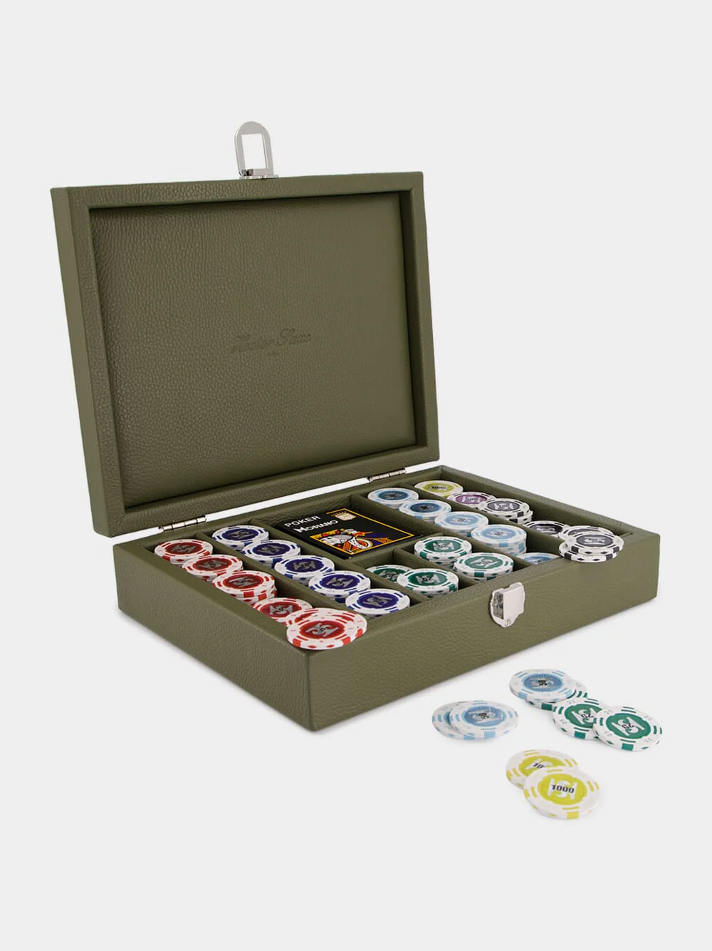 Khaki Clair Leather Poker Set - Image 2