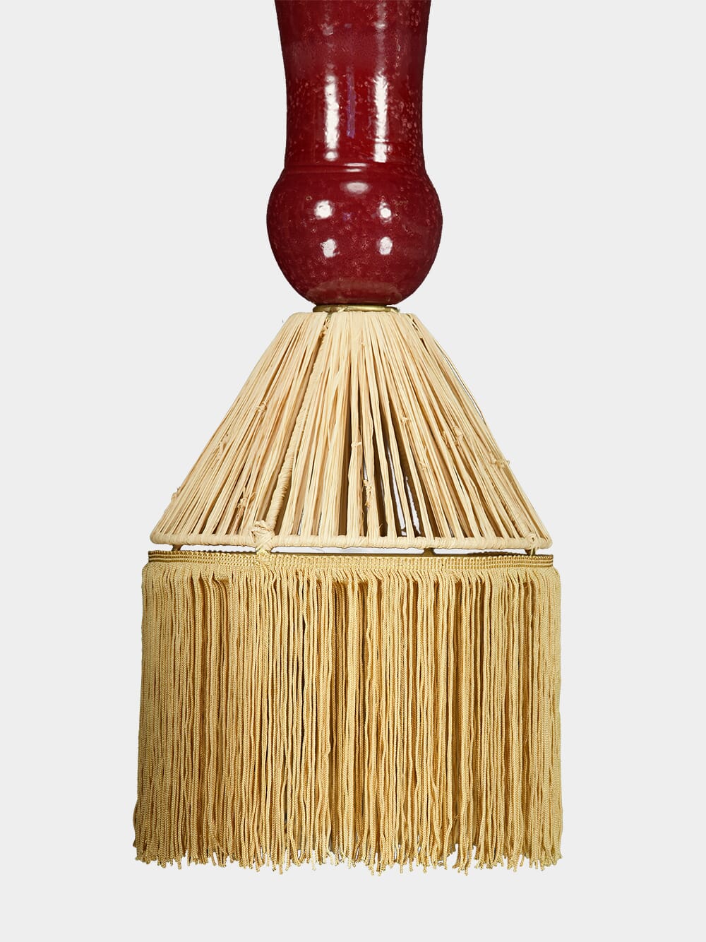 Georgette Raffia + Fringes Burgundy Conique Pendant Light - Image 2