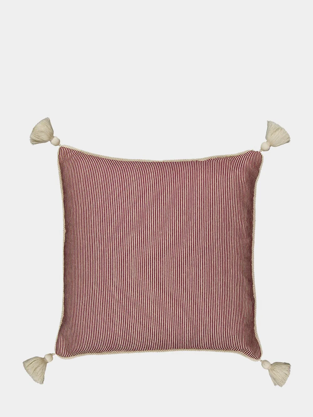 Bourbon Bordeaux Stripped Cotton and Chenille Embroidered Cushion - Image 2