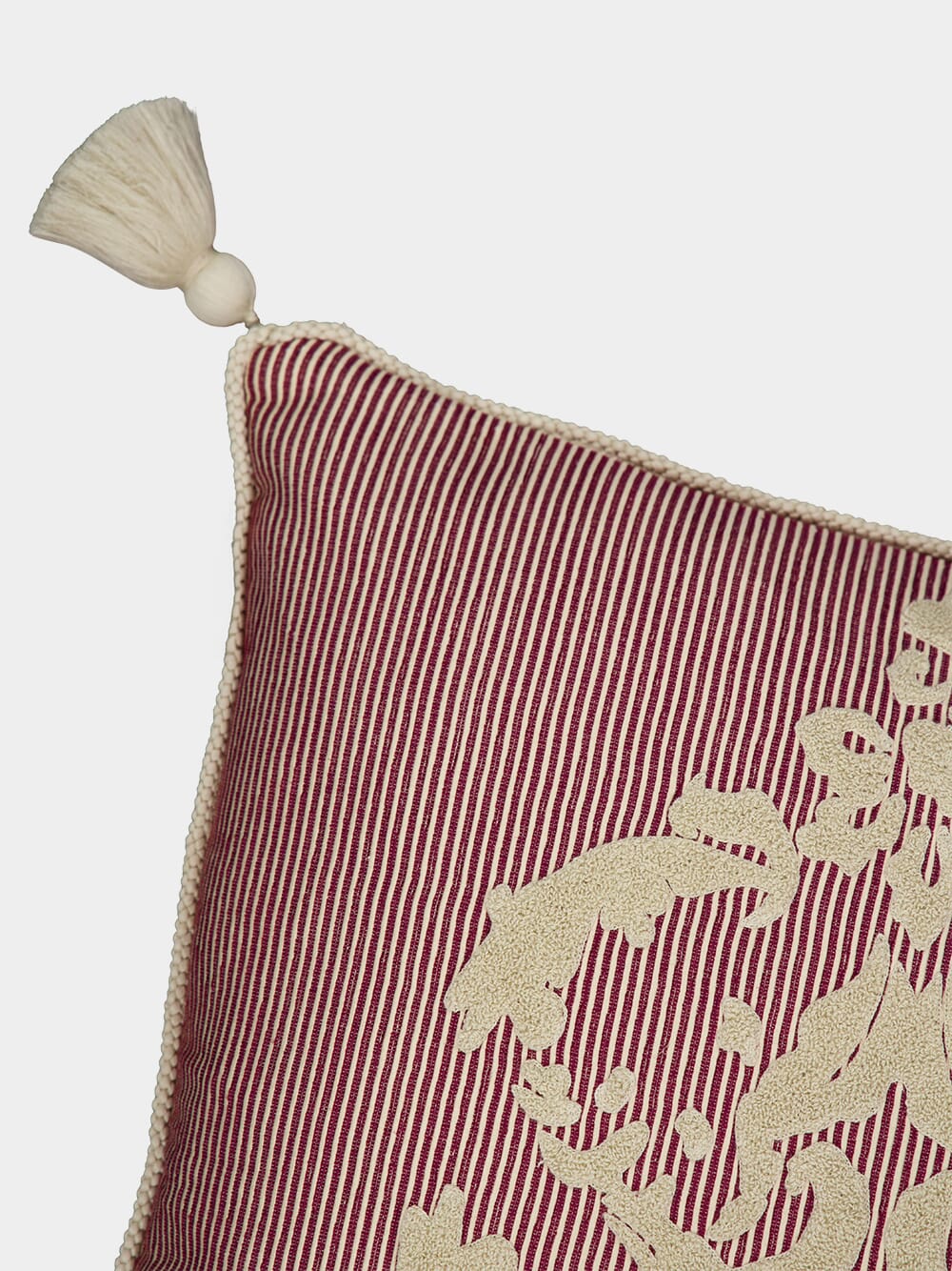 Bourbon Bordeaux Stripped Cotton and Chenille Embroidered Cushion - Image 3