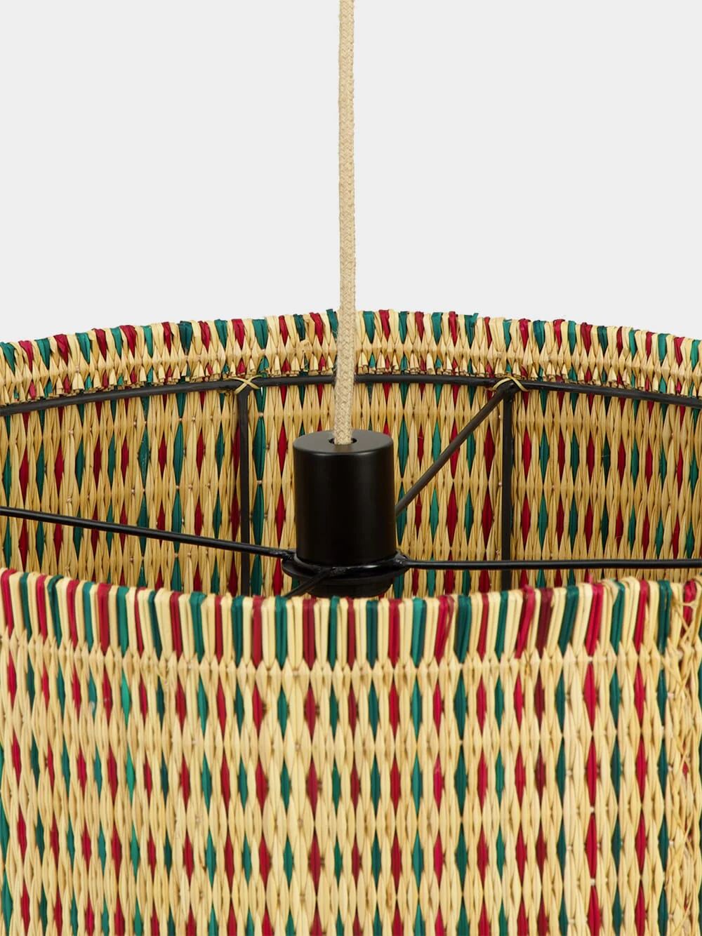 Handmade Coruche Natural, Red and Green Reed Ceiling Lamp - Image 2