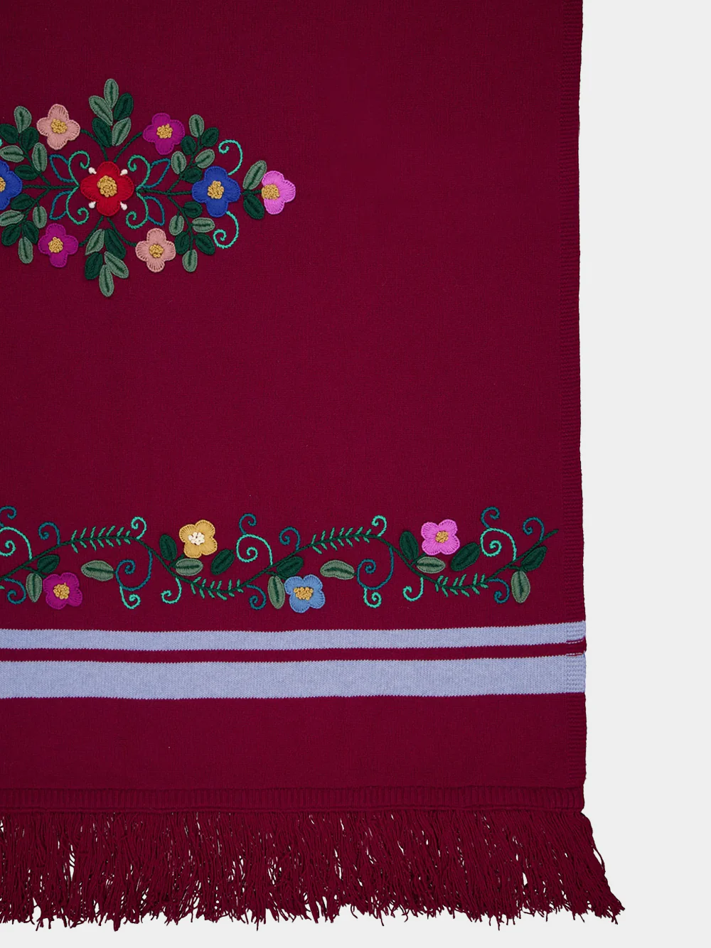 Hand-Embroidered Frésia Bordeaux Wool Blanket - Image 5