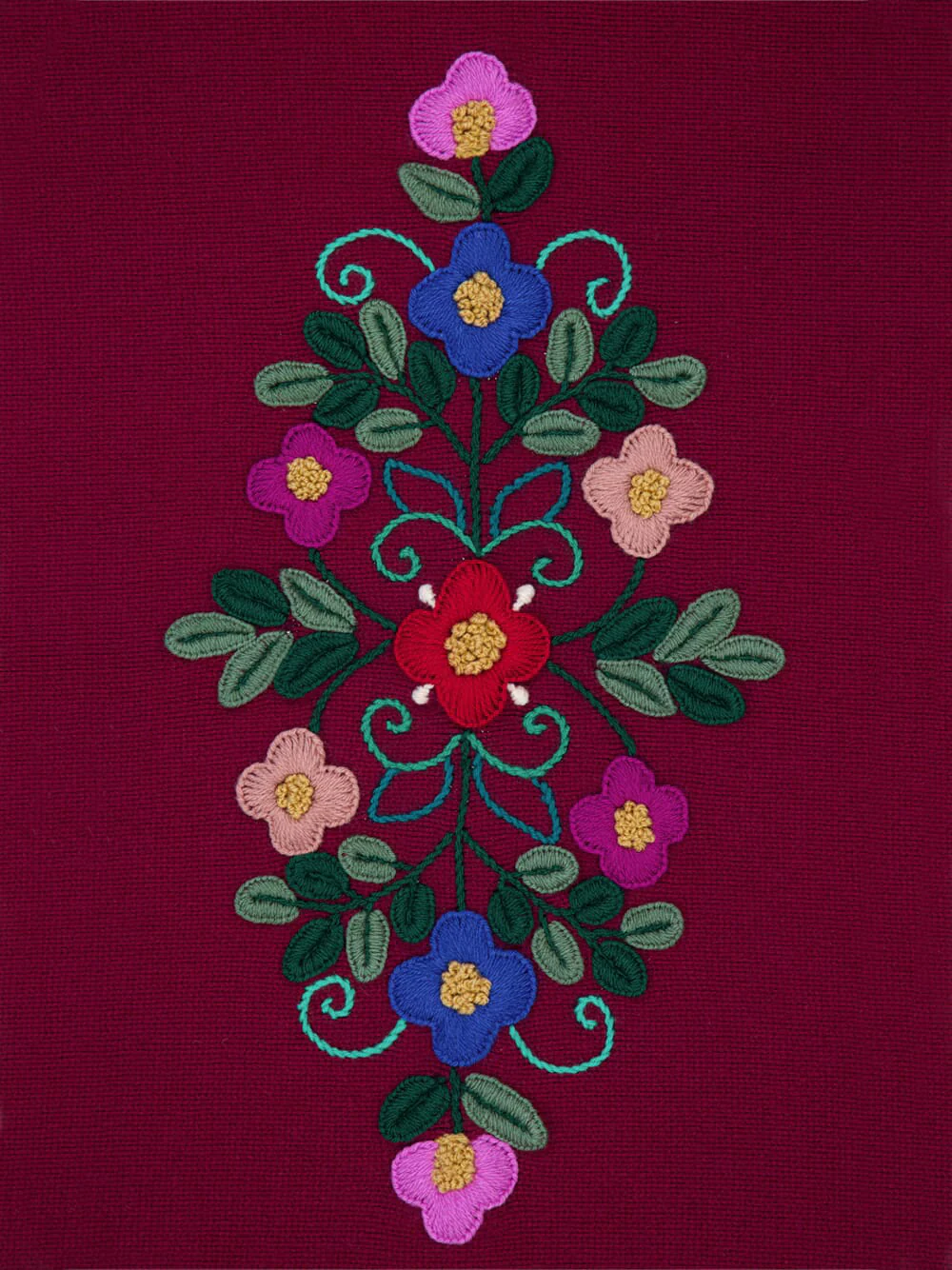 Hand-Embroidered Frésia Bordeaux Wool Blanket - Image 6