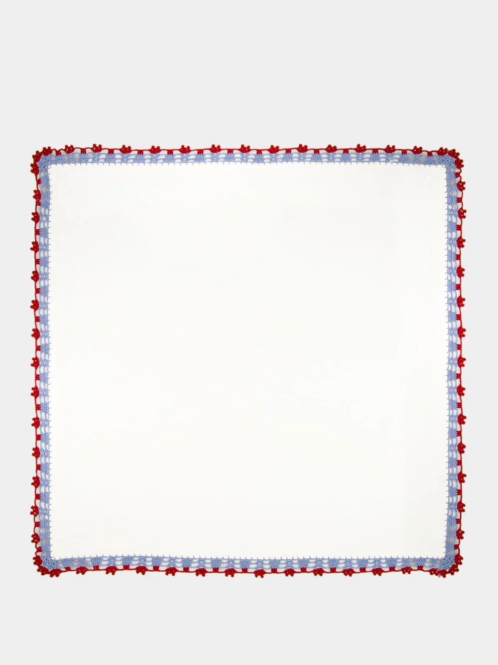 Hand-Embroidered Leonor Ecru Linen with Blue and Bordeaux Crochet Napkin