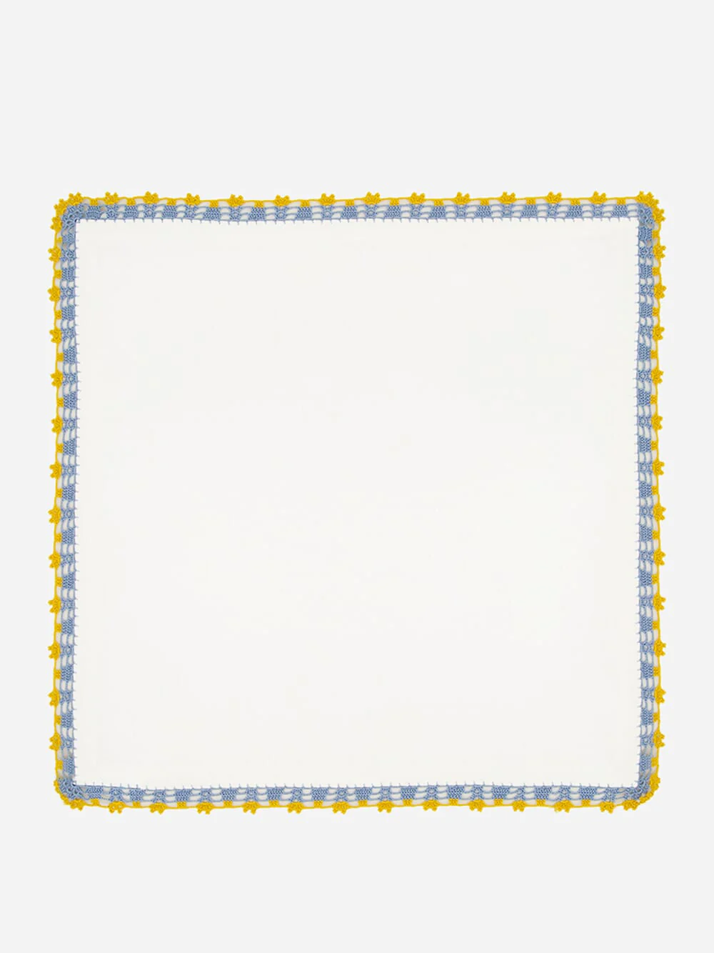 Hand-Embroidered Leonor Ecru Linen With Blue and Yellow Crochet Napkin