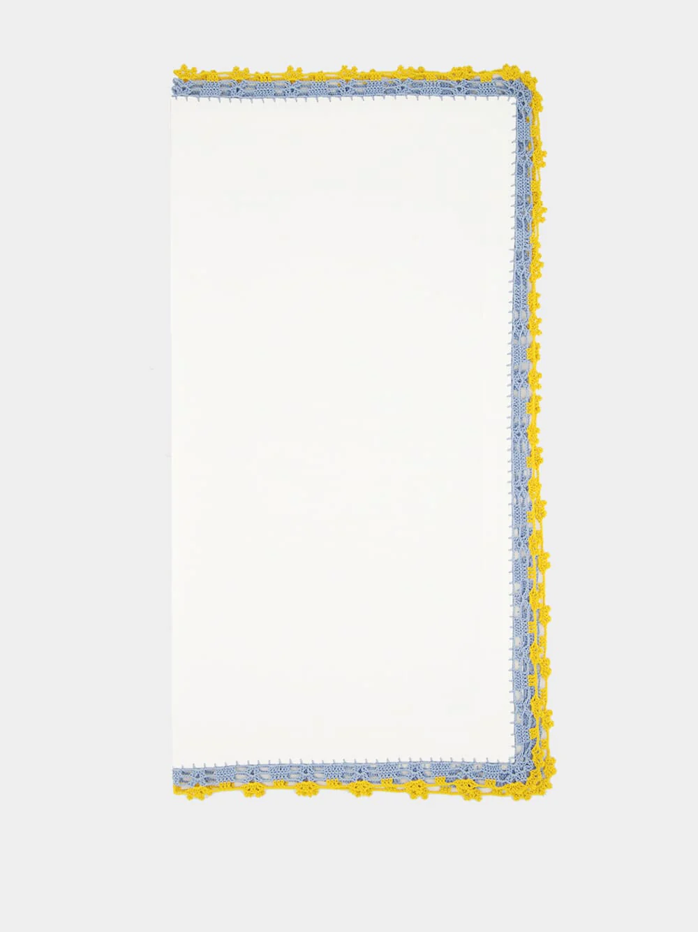 Hand-Embroidered Leonor Ecru Linen With Blue and Yellow Crochet Napkin - Image 2