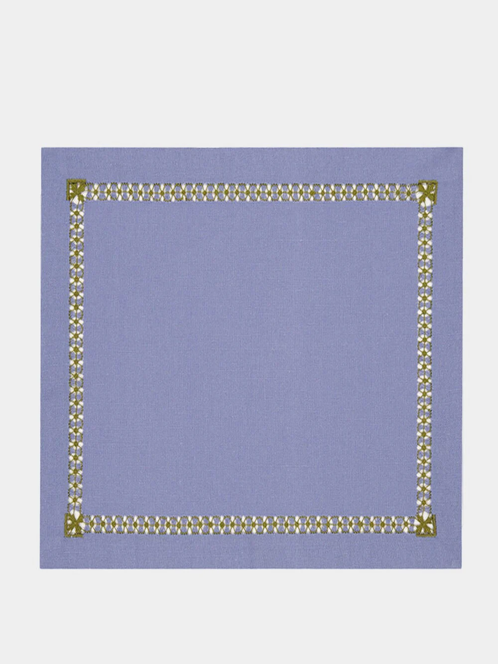 Hand-Embroidered Maria Blue Linen with Green Embroidery Napkin