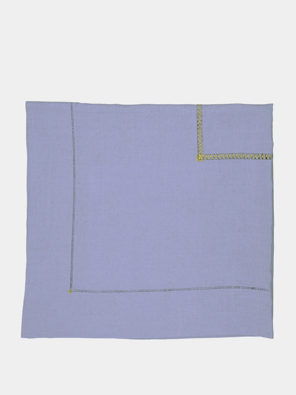Hand-Embroidered Maria Blue Linen with Green Embroidery Tablecloth - Image 2