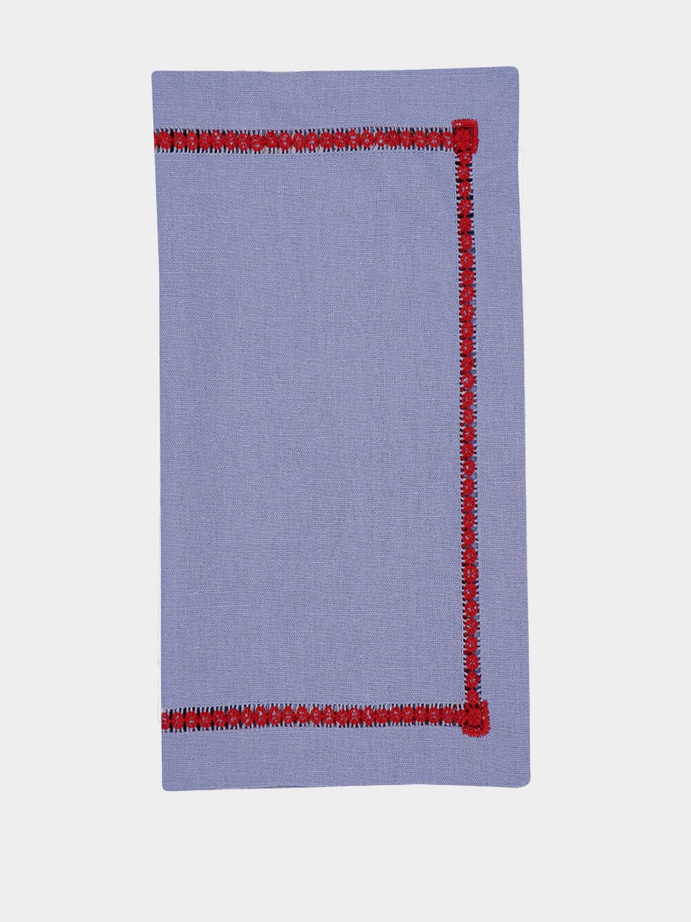 Hand-Embroidered Maria Blue Linen with Red Embroidery Napkin - Image 2