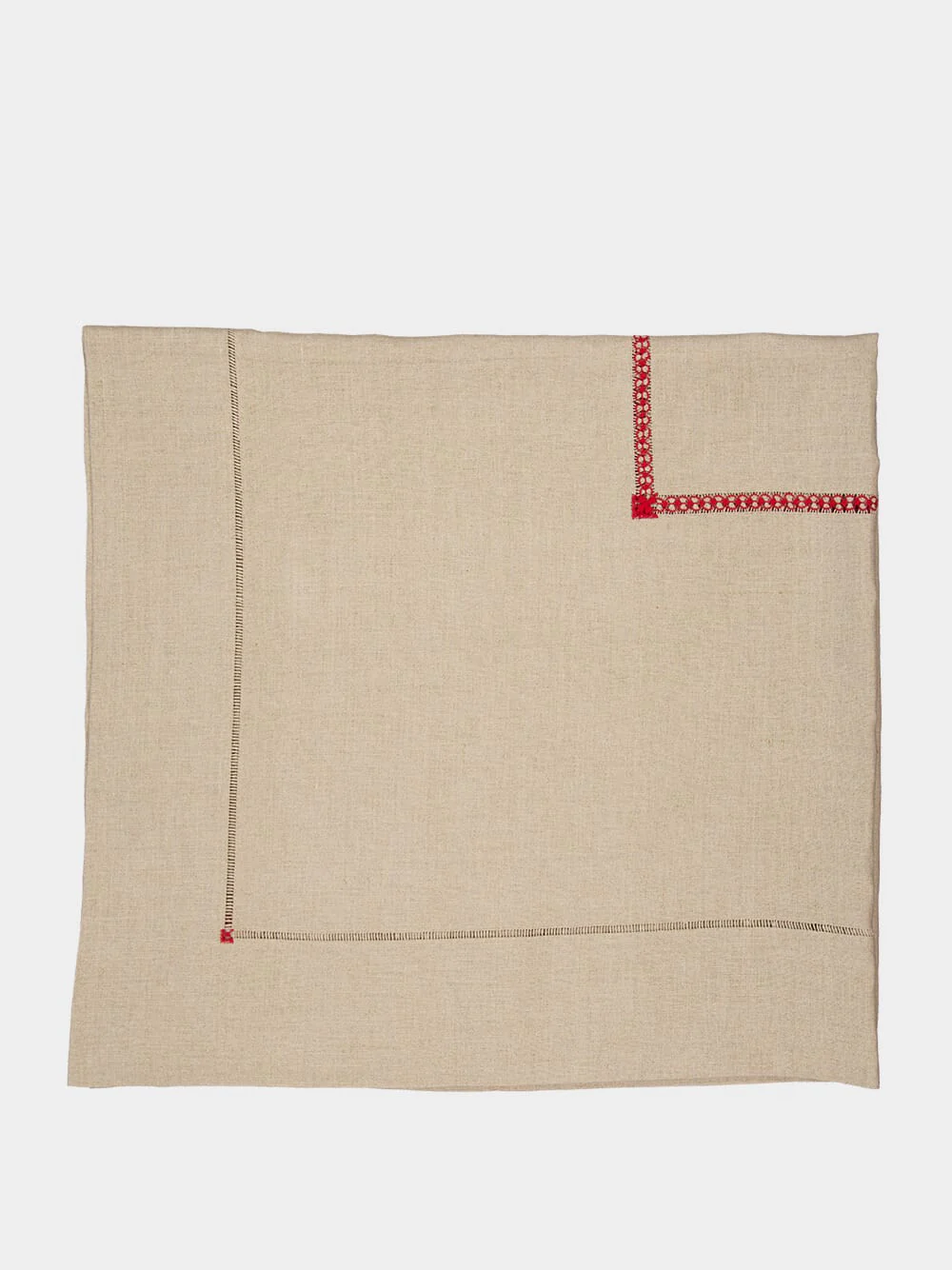 Hand-Embroidered Maria Natural Linen with Red Embroidery Tablecloth - Image 4