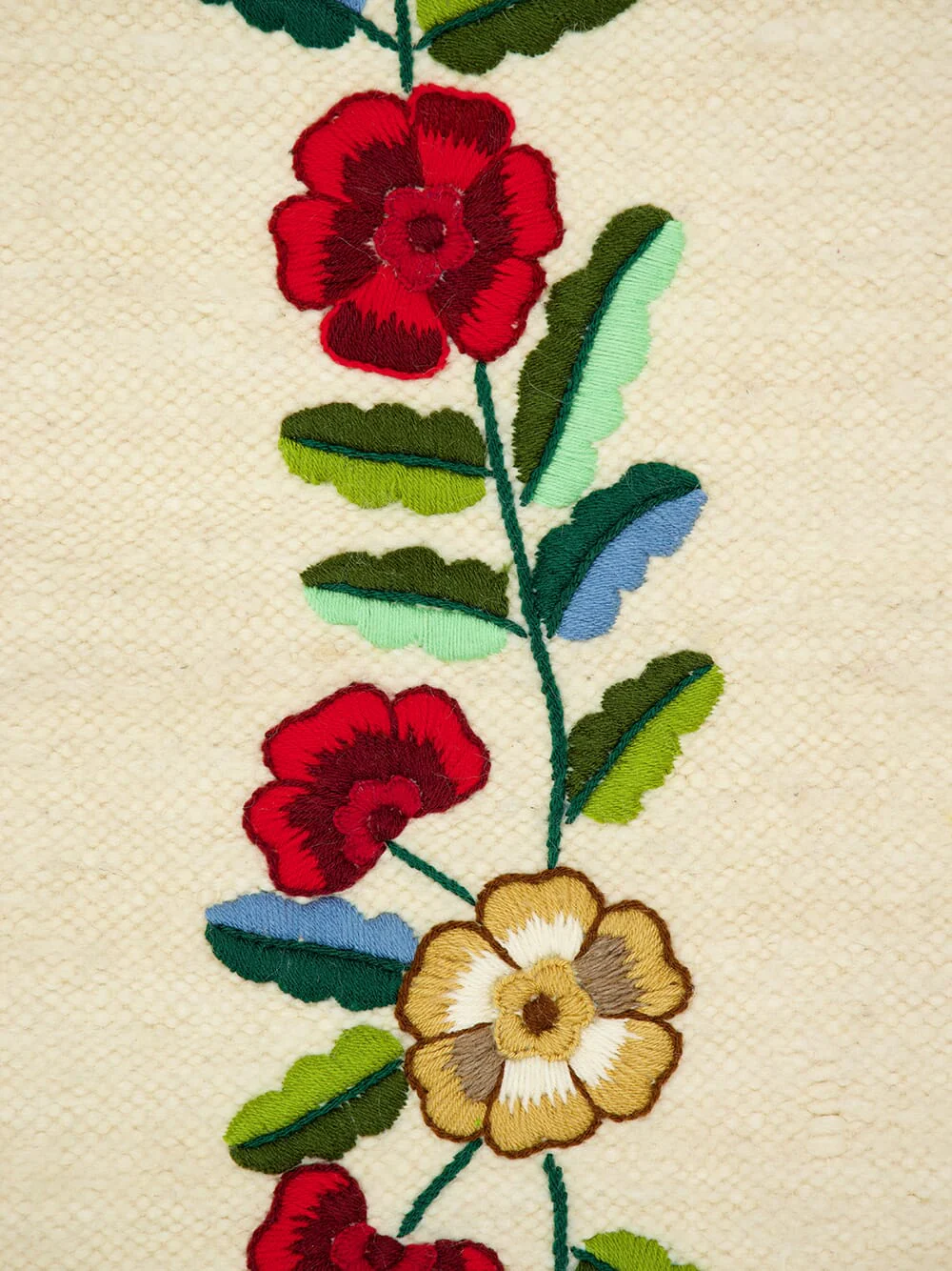 Hand-Embroidered Mécia Natural Wool Flower and Leaf Embroidered Blanket - Image 3