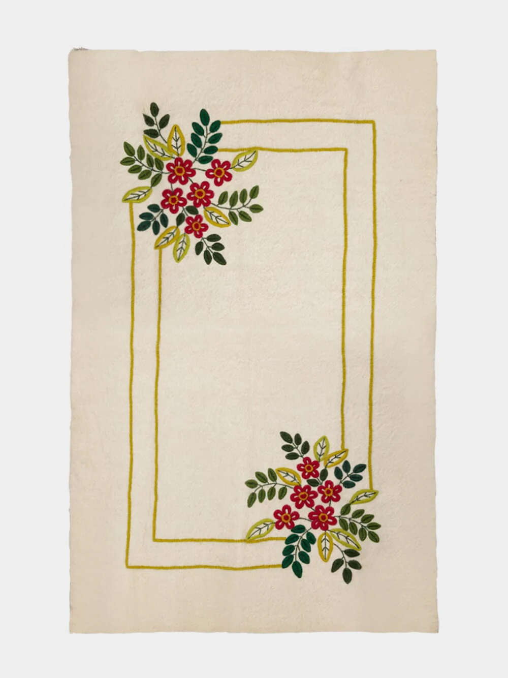 Hand-Embroidered Mécia Natural Wool Flower Embroidered Blanket - Image 2