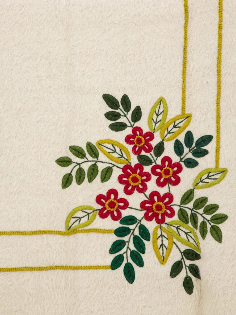 Hand-Embroidered Mécia Natural Wool Flower Embroidered Blanket - Image 3