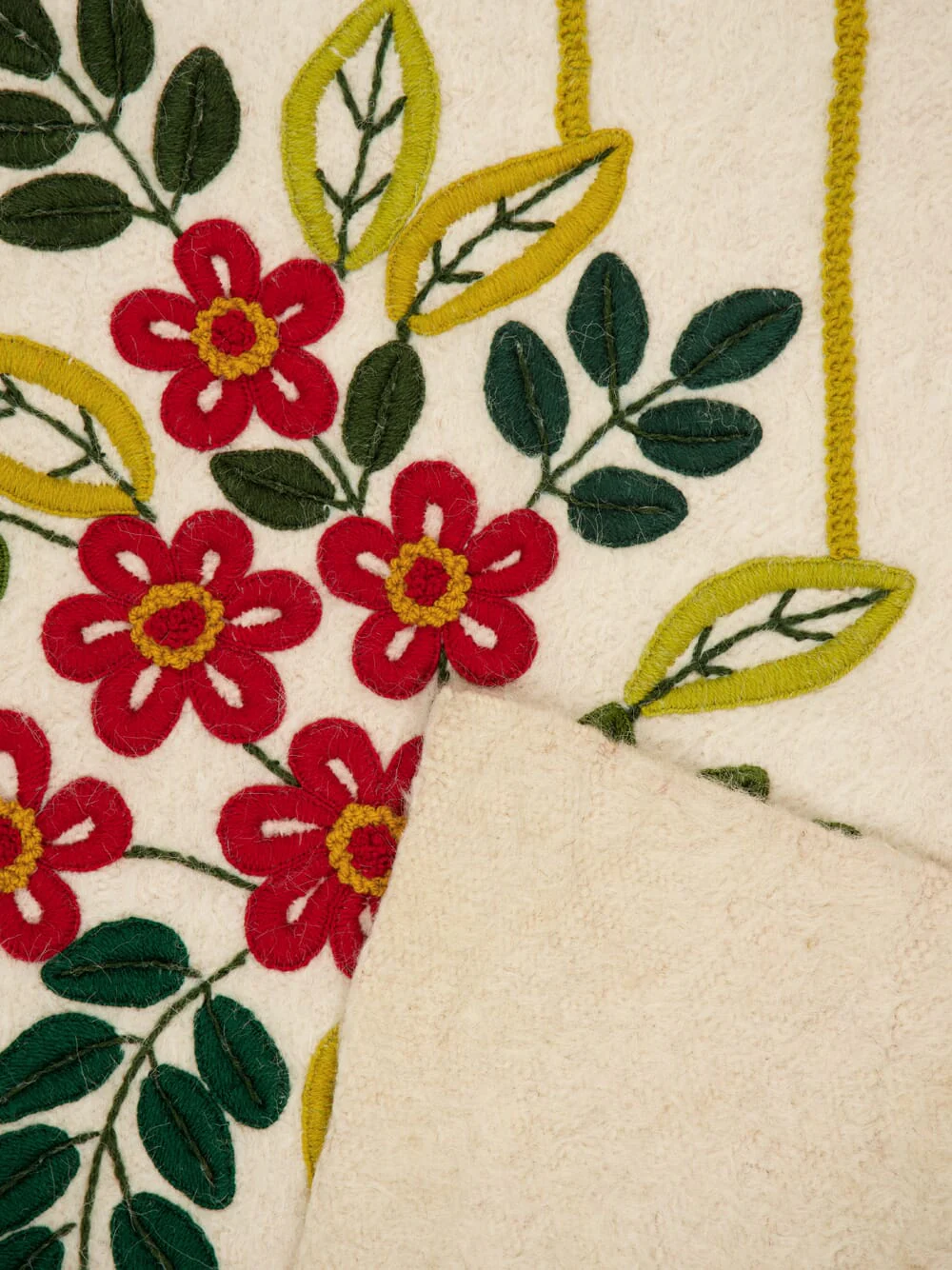 Hand-Embroidered Mécia Natural Wool Flower Embroidered Blanket - Image 4