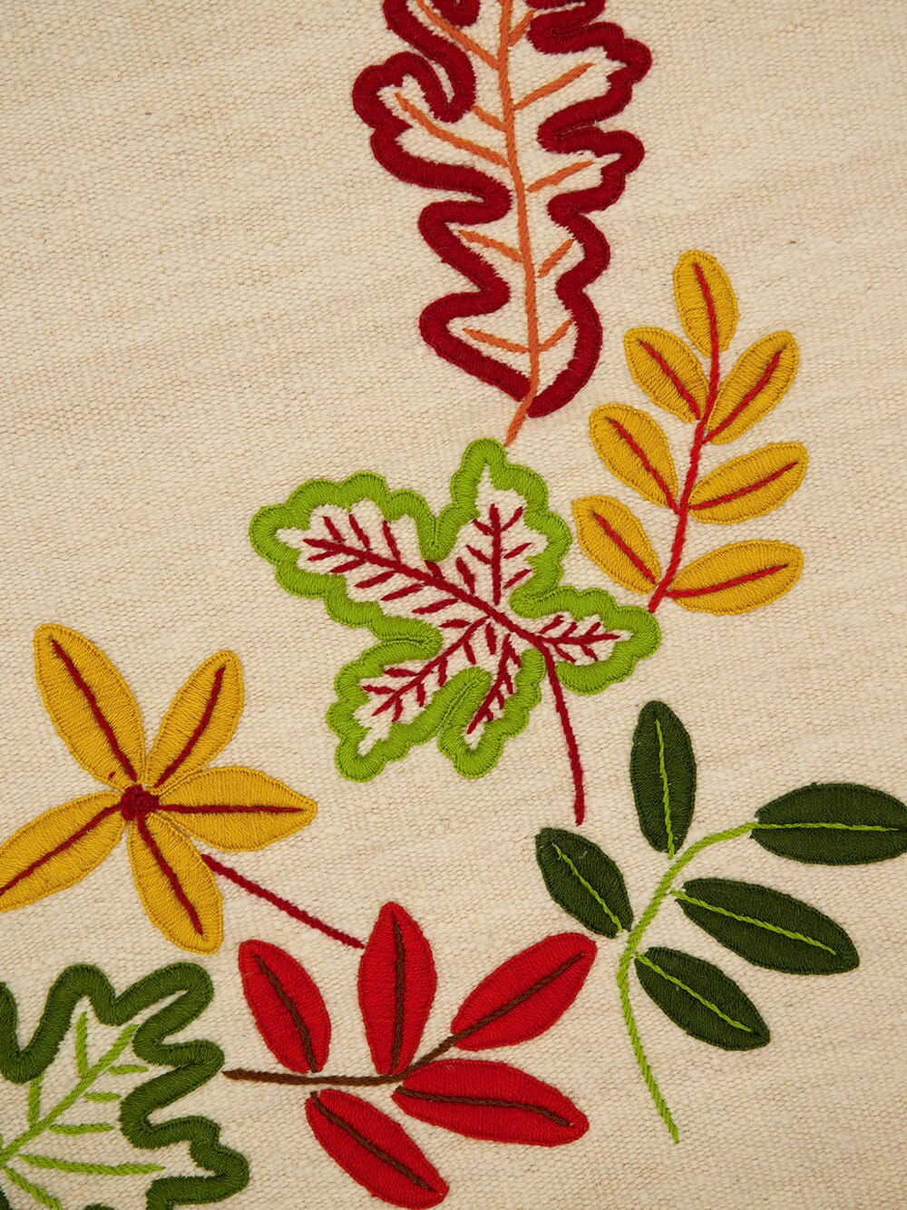 Hand-Embroidered Mécia Natural Wool Leaf Embroidered Blanket - Image 5