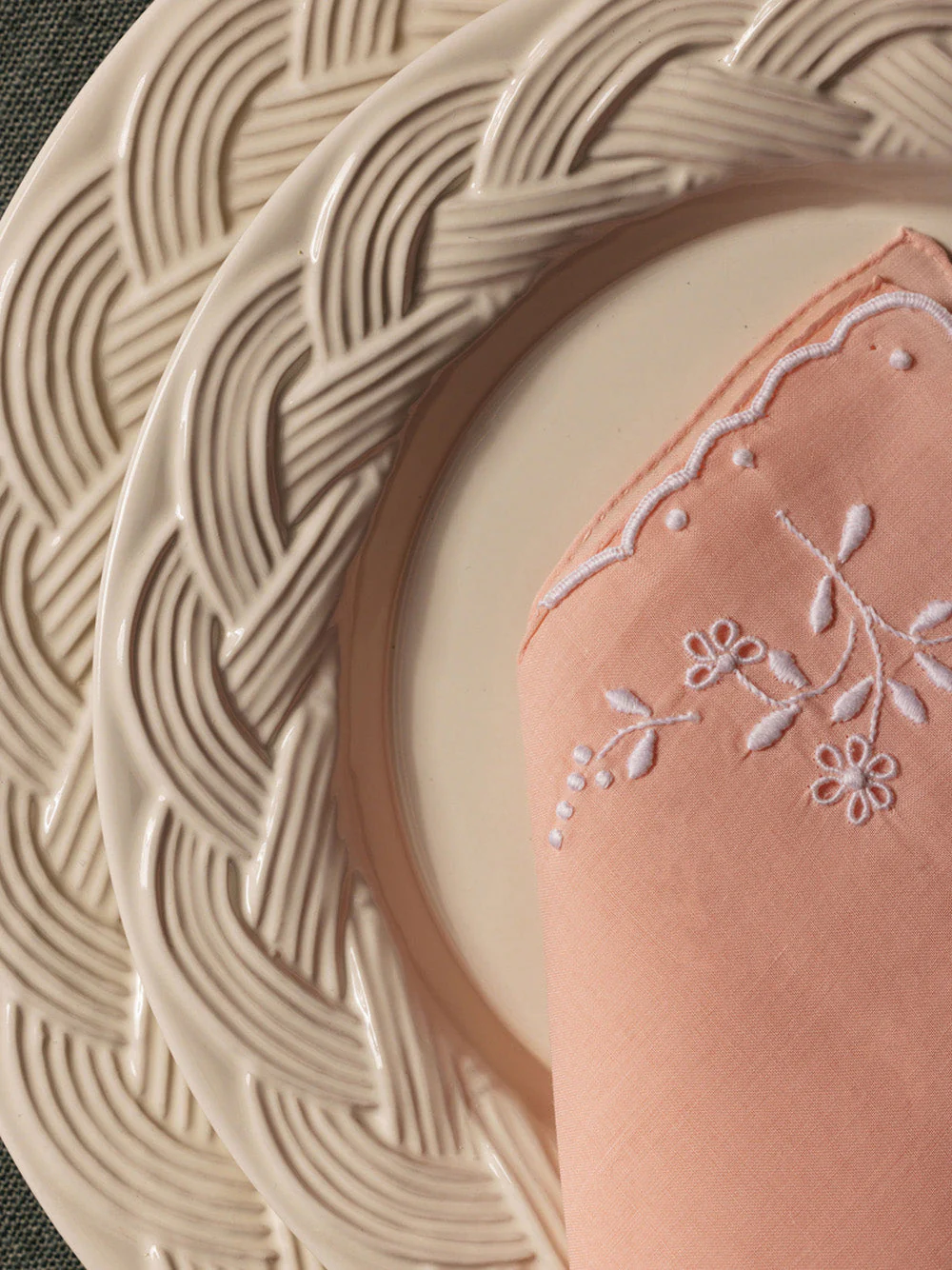 Hand-Embroidered Santana Pink Cotton Napkin