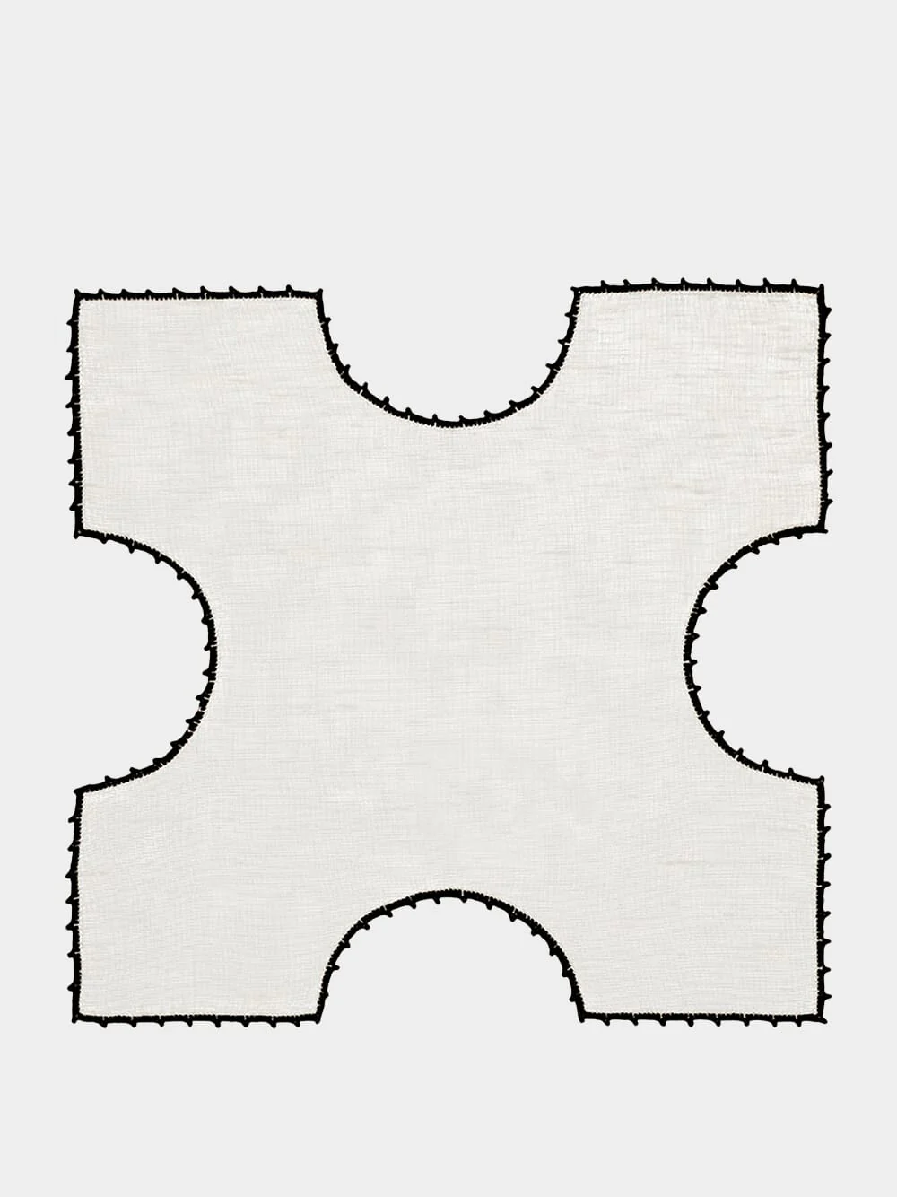 Hand-Embroidered Teresa White Linen With Black Crochet Bread Basket Cloth