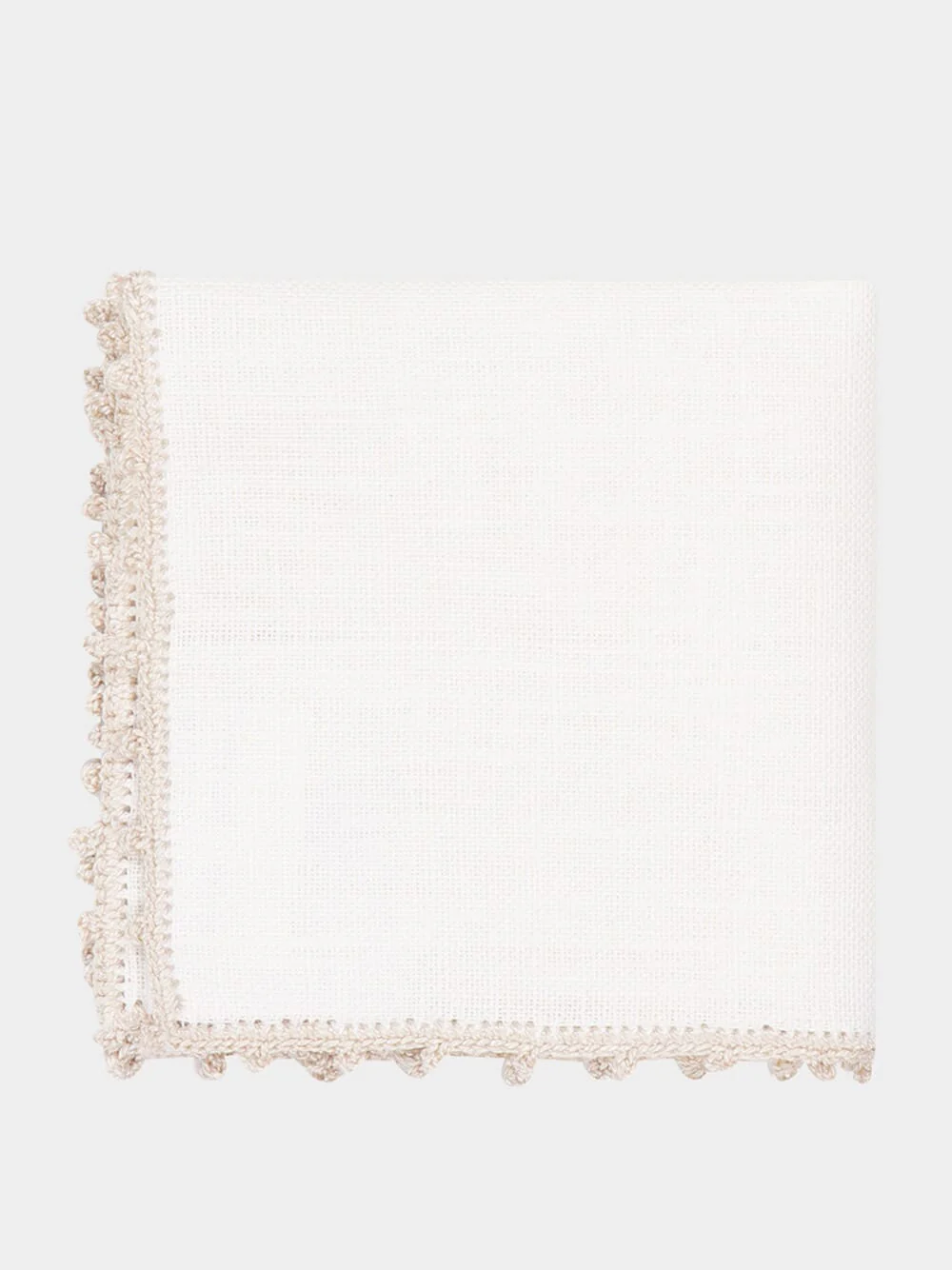 Hand-Embroidered Teresa White Linen With Ivory Crochet Cocktail Napkin - Image 2