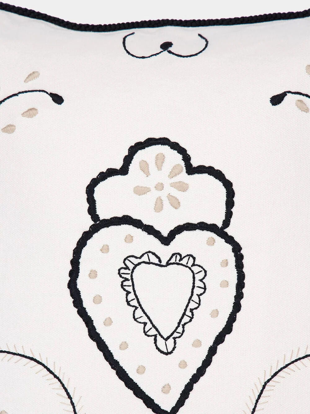 Hand-Embroidered Viana Ivory Linen with Black Embroidery Cushion - Image 4