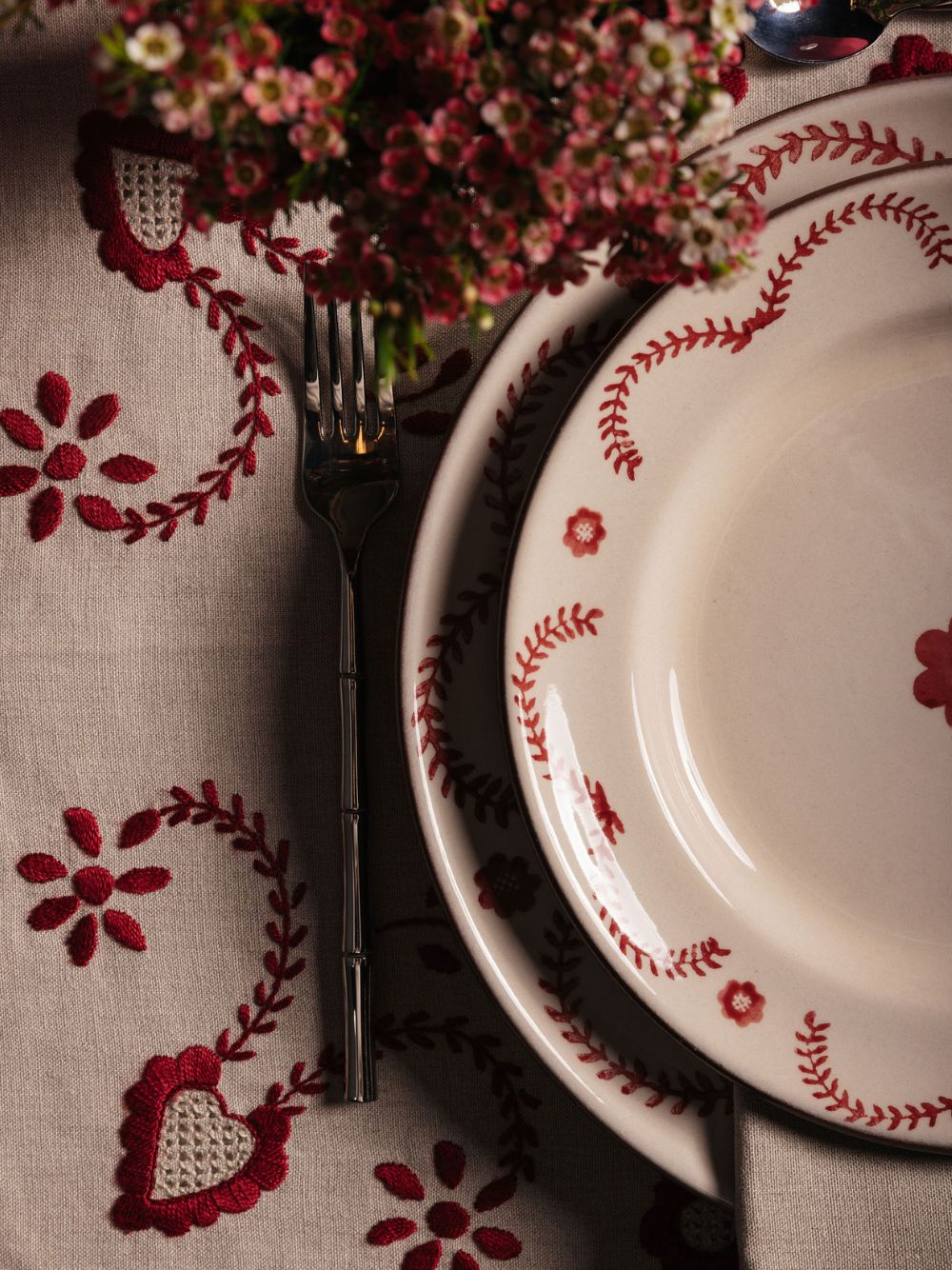 Hand-Painted Viana Red Stoneware Dessert Plate